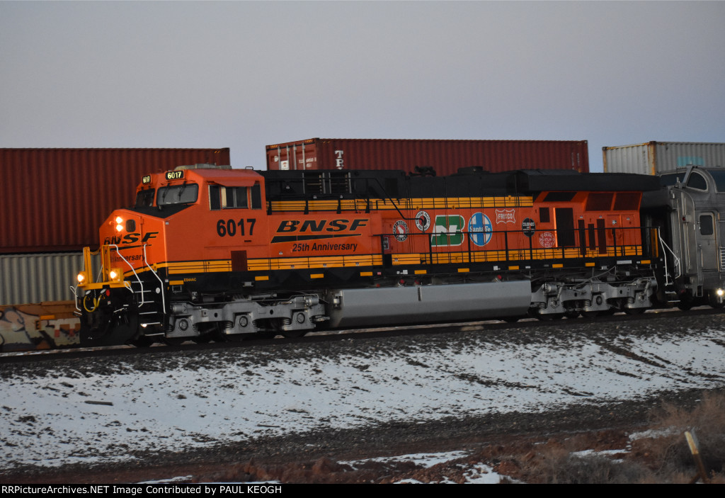 BNSF 6017 Side Shot As She Rolls By Me Pulling The Super Bowl VIP Special Heading East for A Crew Change at The BNSF Winslow Depot.